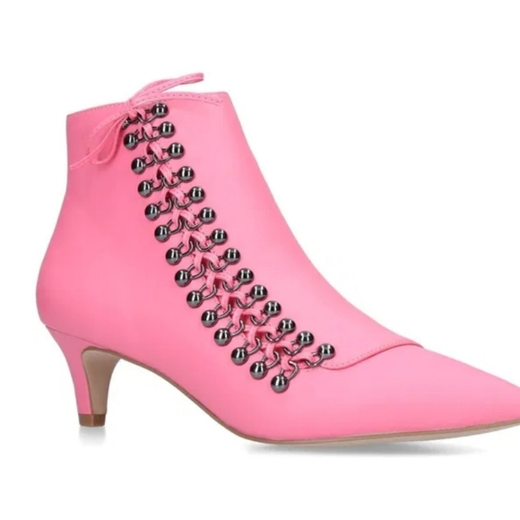 KURT GEIGER LONDON RITA ANKLE BOOTS PINK LEATHER POINTED TOE NANO HEEL SIZE 6.5 - Picture 2 of 16